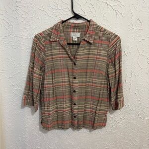 Vintage Christopher & Banks Red and Tan Plaid Button-Down Shirt